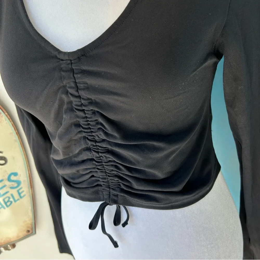 OFFLINE By Aerie Real Me Ruched Front Black Long Sleeve Top